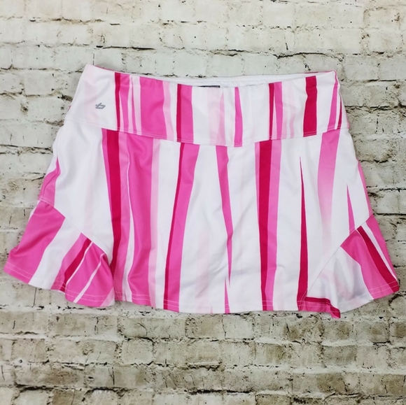 Bolle High Performance Pink White Stripe Athletic Skirt W/Shorts Womens Medium - Picture 1 of 14